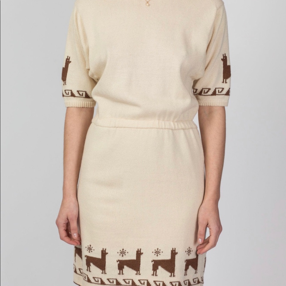 Vintage 70s Cream knit midi dress